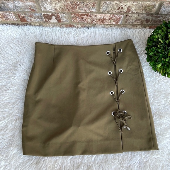 Rebecca Minkoff Olive Green Stevia Military Lace Up Skirt Size 10 - Picture 2 of 10